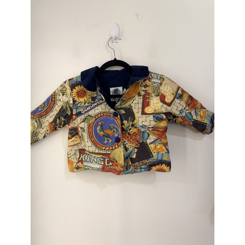 Vintage Baby Lulu Reversible Jacket Kids Small S Floral Sunflower Rooster
